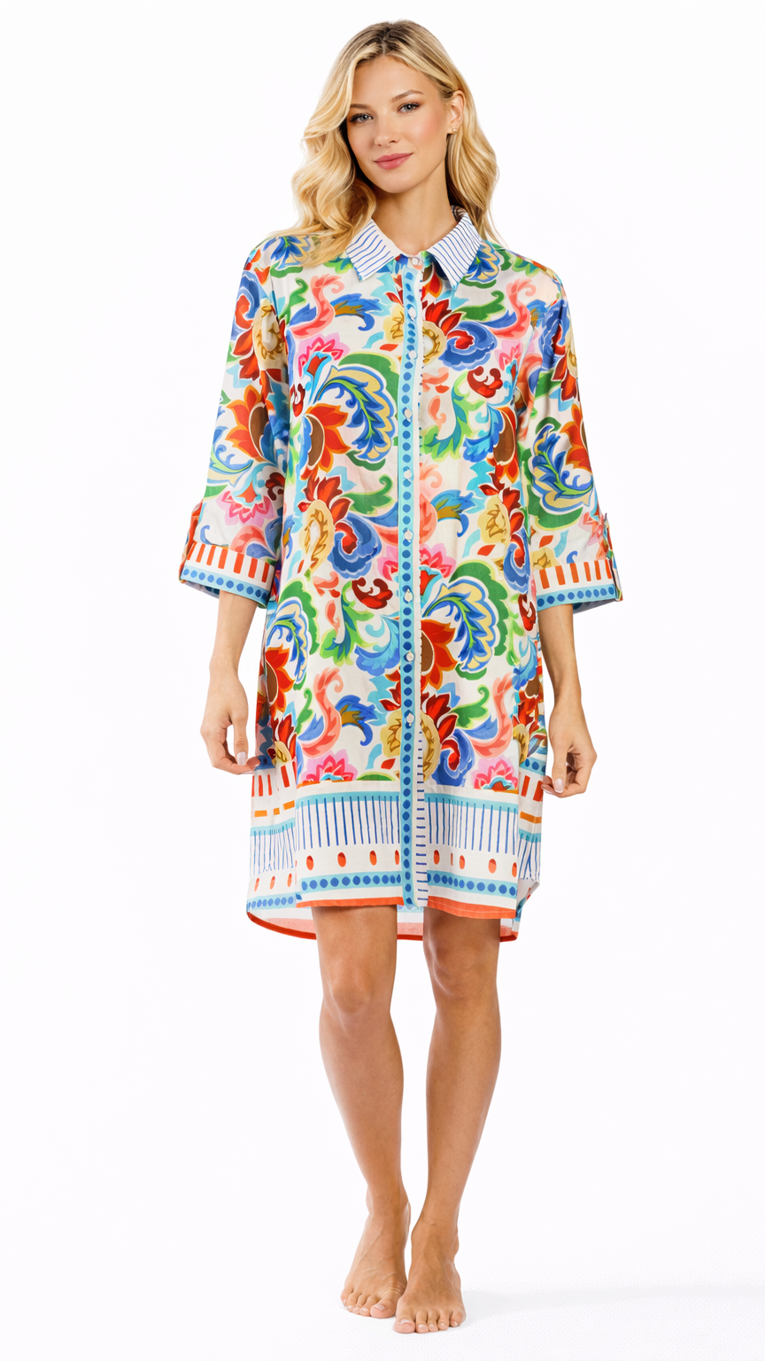 Colorful Resort Wear Shirt Dress | Luxury Vacation Dress-0