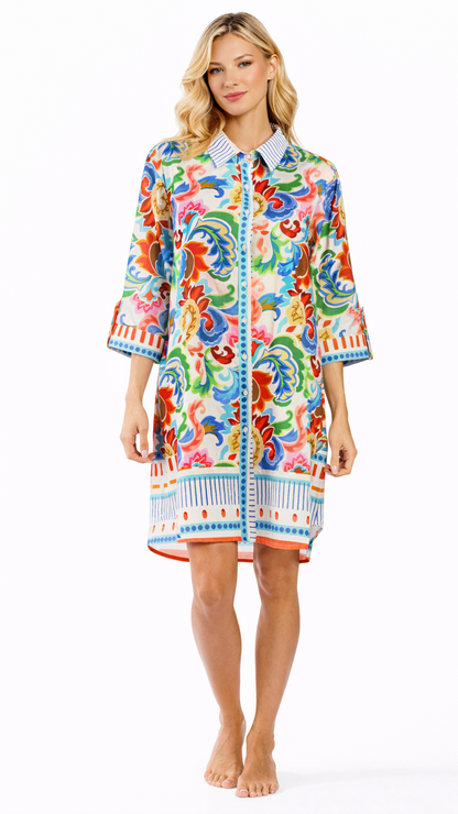 Colorful Resort Wear Shirt Dress | Luxury Vacation Dress-0
