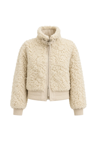 Casual stand-up collar jacket-style fluffy sheep curly hair fashionable short bomber coat"Curly Story"