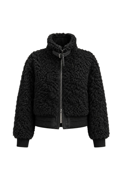 Casual stand-up collar jacket-style fluffy sheep curly hair fashionable short bomber coat"Curly Story"