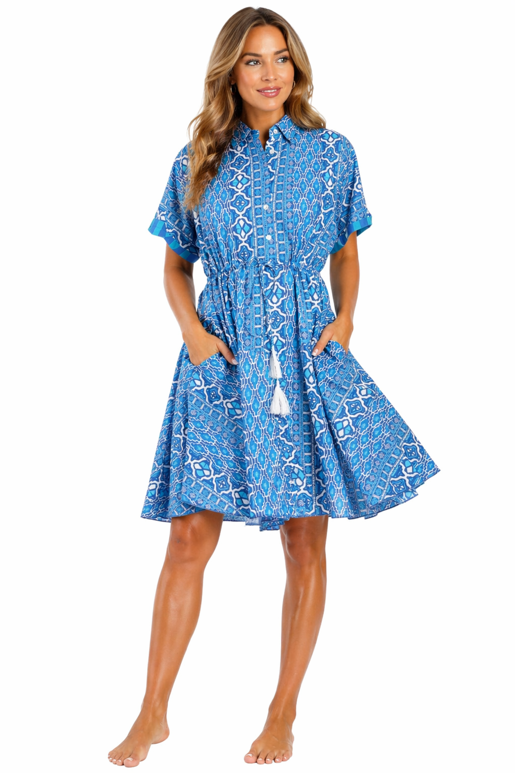 Navy Starfish Print Fit-and-Flare Shirt Dress – Wholesale Coastal Resort Prepack (6 Pcs)-0