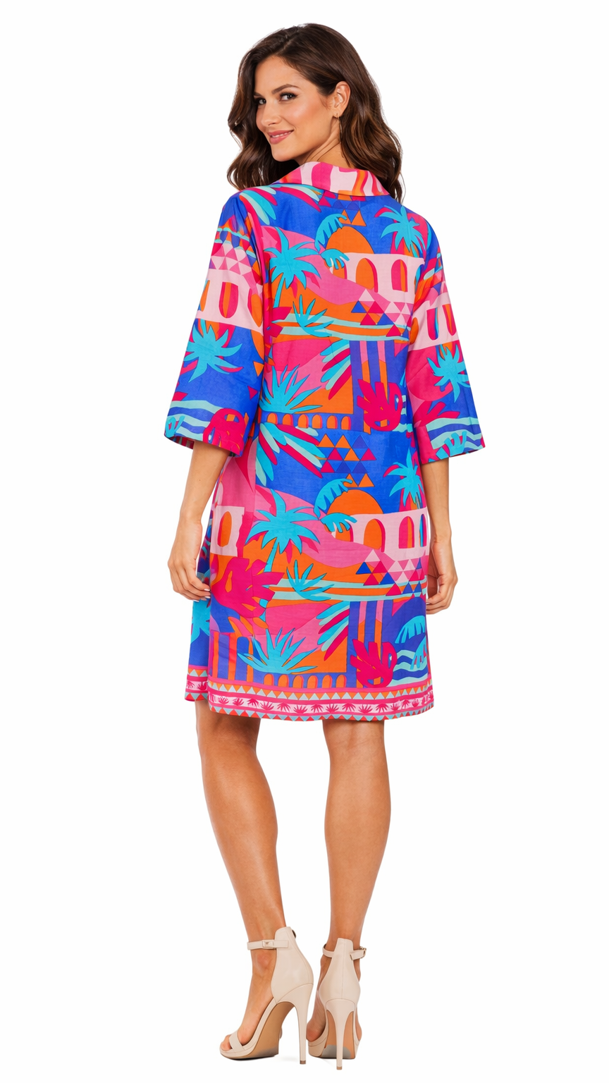 Tropical Printed Shift Tunic Dress – Luxury Resort Wear | Colorful Vacation Cover Up-2