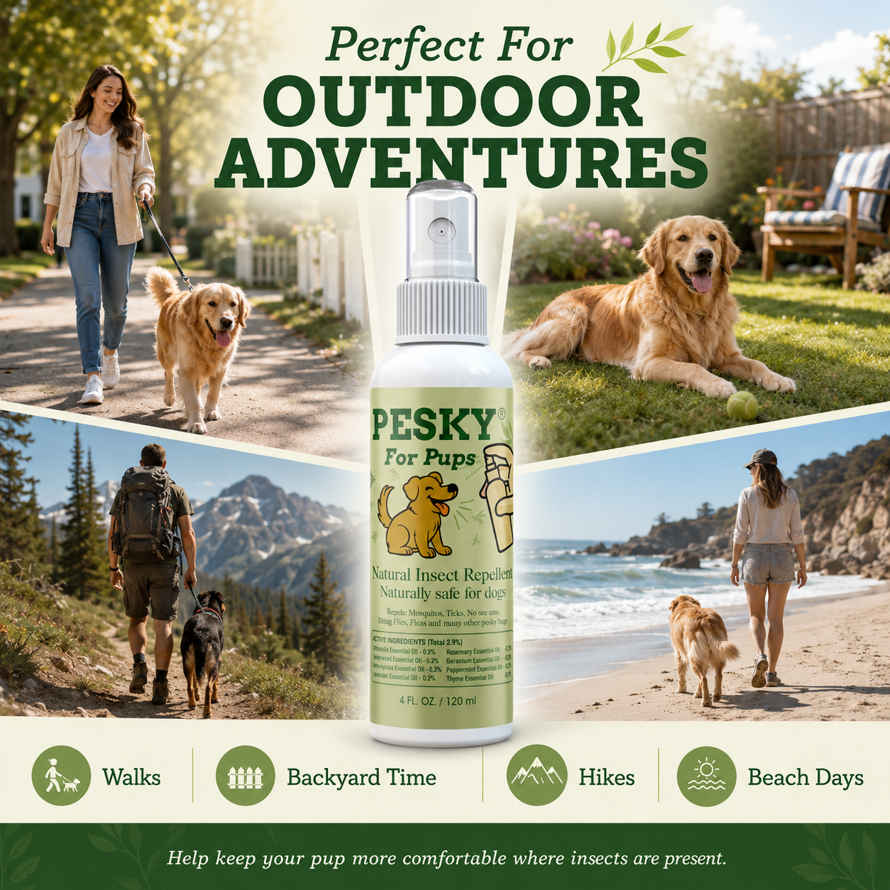 🐶 PESKY® for Pups Plant-Based Insect Deterrent Spray for Dogs 2oz
