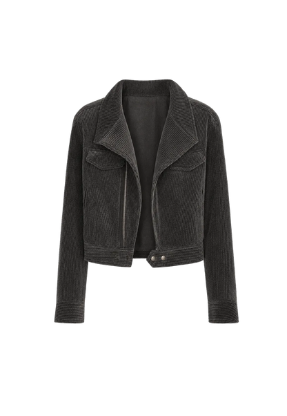FireladyFur Women's Cropped Biker Jacket - Flocked Denim Moto Coat