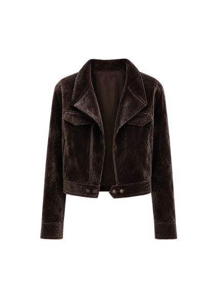 FireladyFur Women's Cropped Biker Jacket - Flocked Denim Moto Coat