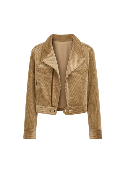 FireladyFur Women's Cropped Biker Jacket - Flocked Denim Moto Coat
