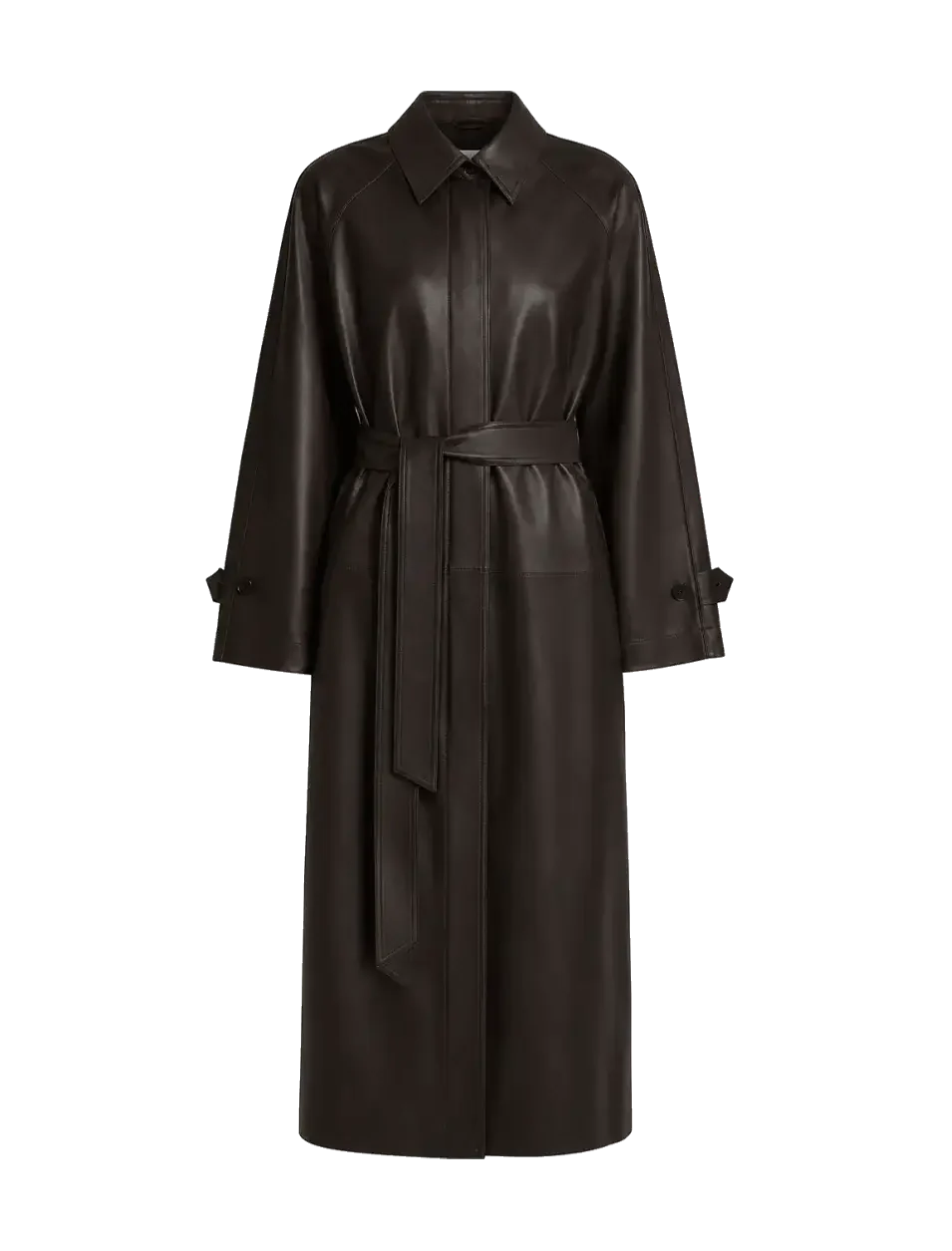 THE ARTM Women's Lambskin Leather Trench Coat - Long A-Line Raglan Sleeve Jacket-0