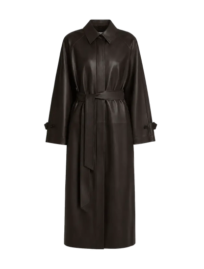 THE ARTM Women's Lambskin Leather Trench Coat - Long A-Line Raglan Sleeve Jacket-0