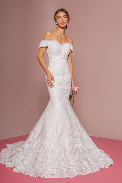 Mermaid Wedding Dress With Off-The-Shoulder Design And Embroidered Mesh-4