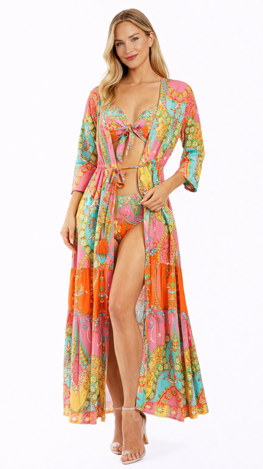 Vibrant Paisley Maxi Shirt Dress – Luxury Resort Wear Cover Up | Club Moda-1