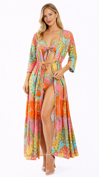 Vibrant Paisley Maxi Shirt Dress – Luxury Resort Wear Cover Up | Club Moda-1