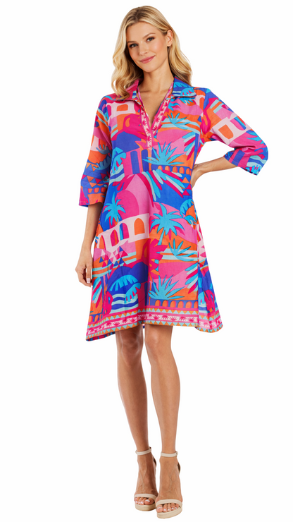 Tropical Printed Shift Tunic Dress – Luxury Resort Wear | Colorful Vacation Cover Up-0