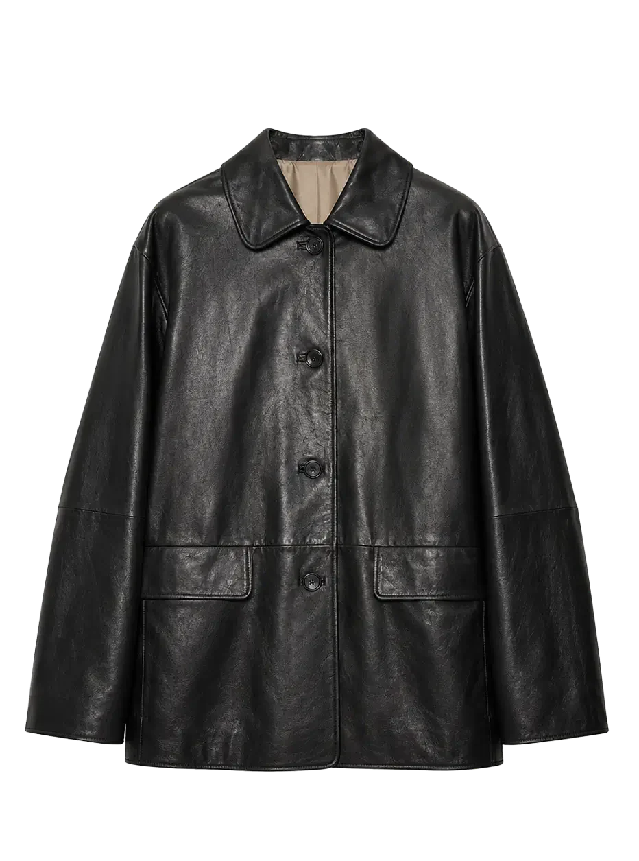Goatskin simple and versatile retro suit-style leather windbreaker jacket "Fashionable Kosi"-0