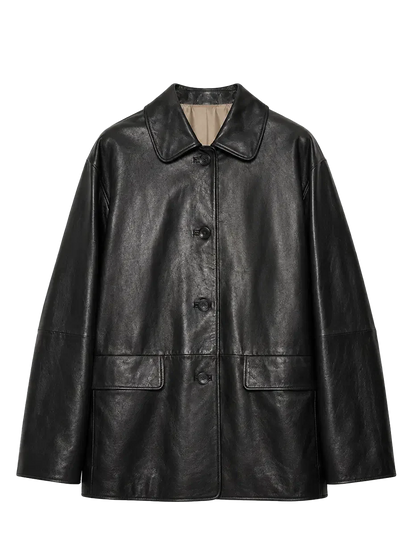 Goatskin simple and versatile retro suit-style leather windbreaker jacket "Fashionable Kosi"-0