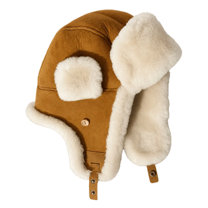 Merino wool warm earmuffs genuine leather suede aviator hat-0