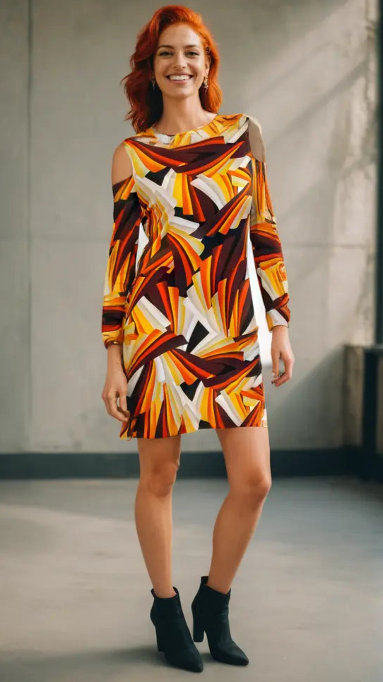 Geometric Print Cold Shoulder Resort Dress-2