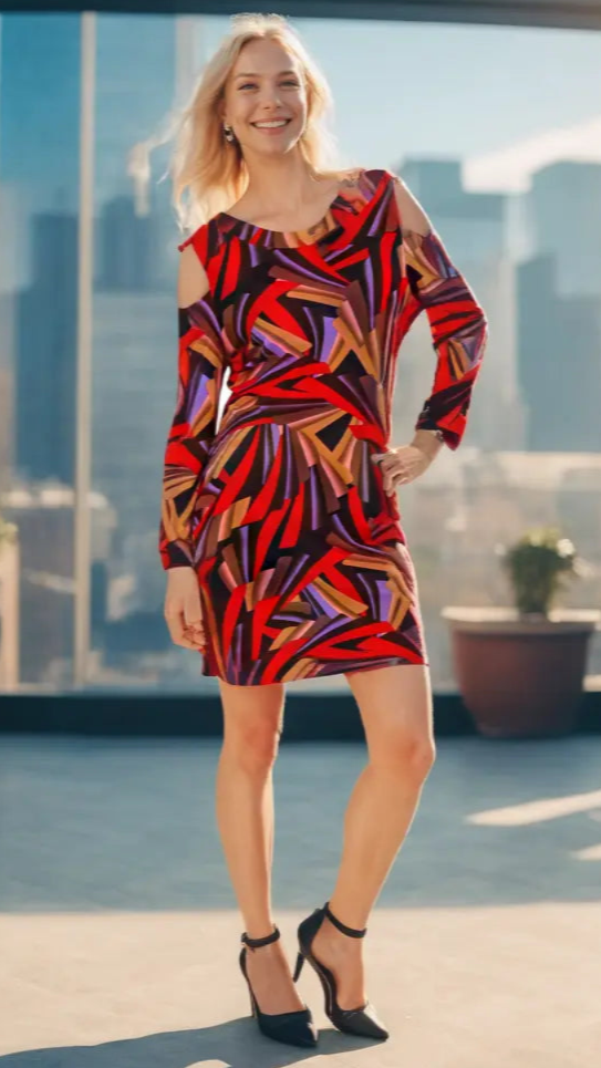 Geometric Print Cold Shoulder Resort Dress-0