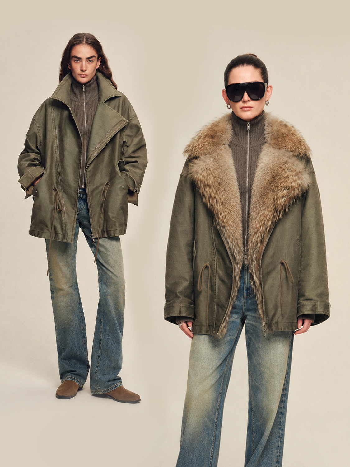 Firelady women's fur parka coat with two-tone Tuscan coyote fur collar, "Wilderness Parka"-1