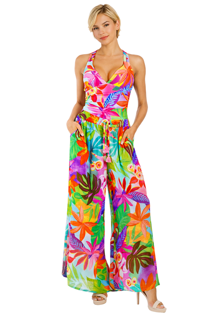 Wholesale Multicolor Tropical Palm-Print V-Neck Wide-Leg Cover Up Pant – B2B Resort-2