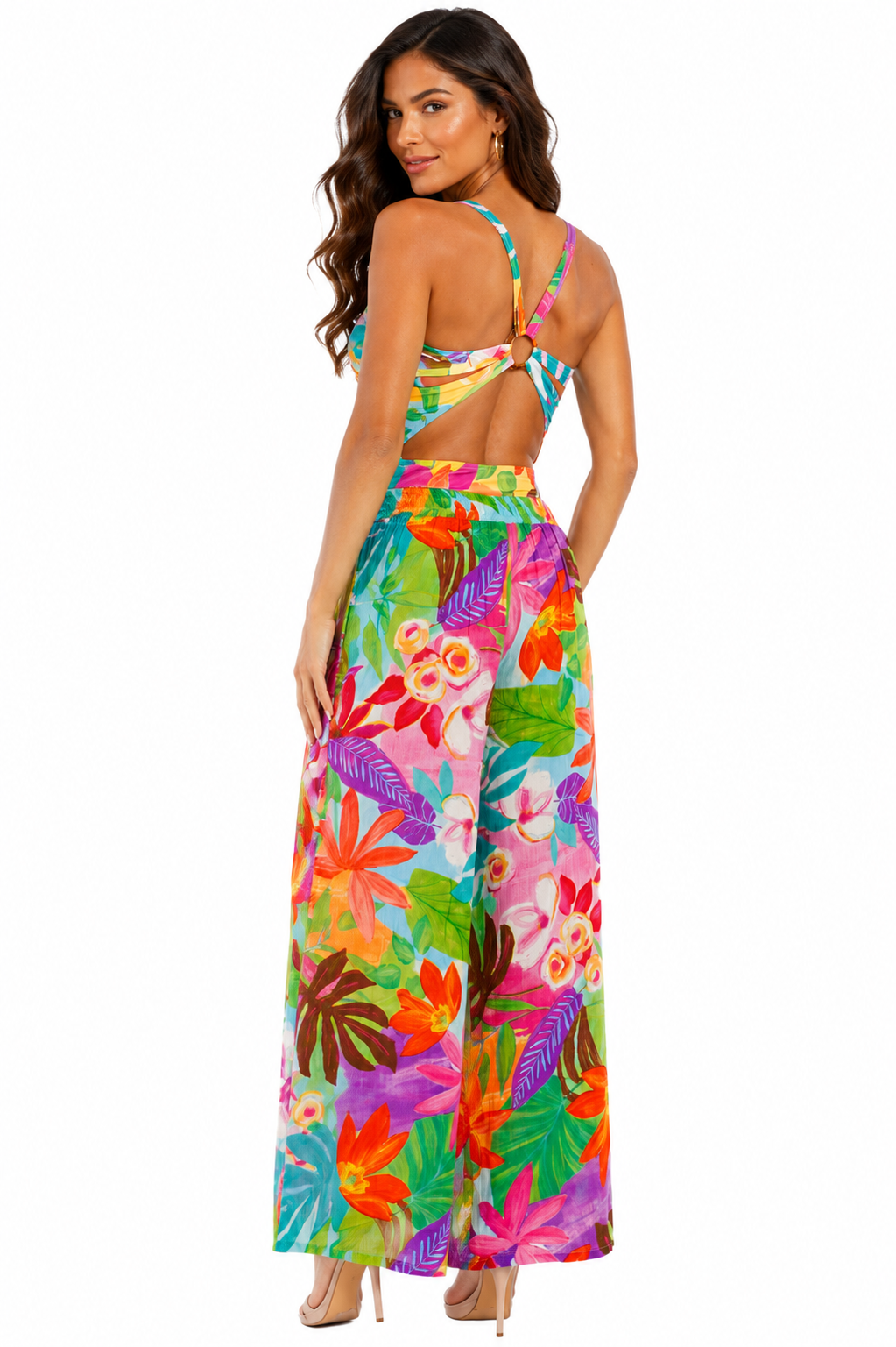 Wholesale Multicolor Tropical Palm-Print V-Neck Wide-Leg Cover Up Pant – B2B Resort-1