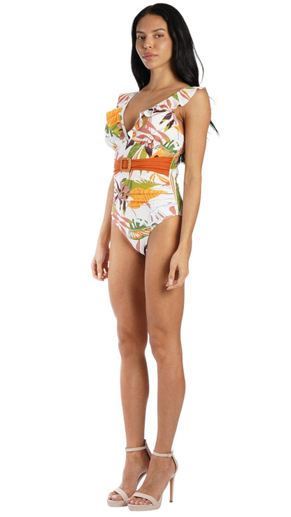Wholesale Tropical Belted One Piece Swimsuit with Matching Cover Ups | Resort Swim Supplier-1