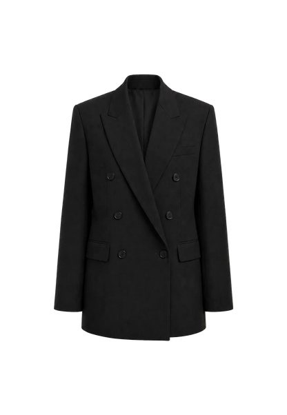 THE ARTM Women's Double-Breasted Wool Blazer - Peak Lapel Tuxedo Jacket-3