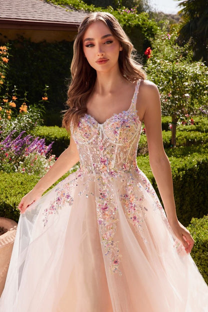 White A-Line Dress With Multi Colored Floral Embellishment-1