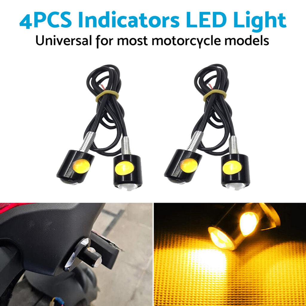 4x Universal 12V Mini Amber Motorcycle LED Indicator Turn Signal Lights