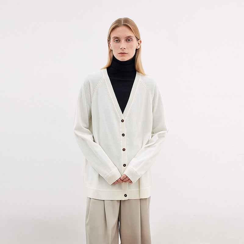Australian merino wool loose V-neck wool knitted cardigan
