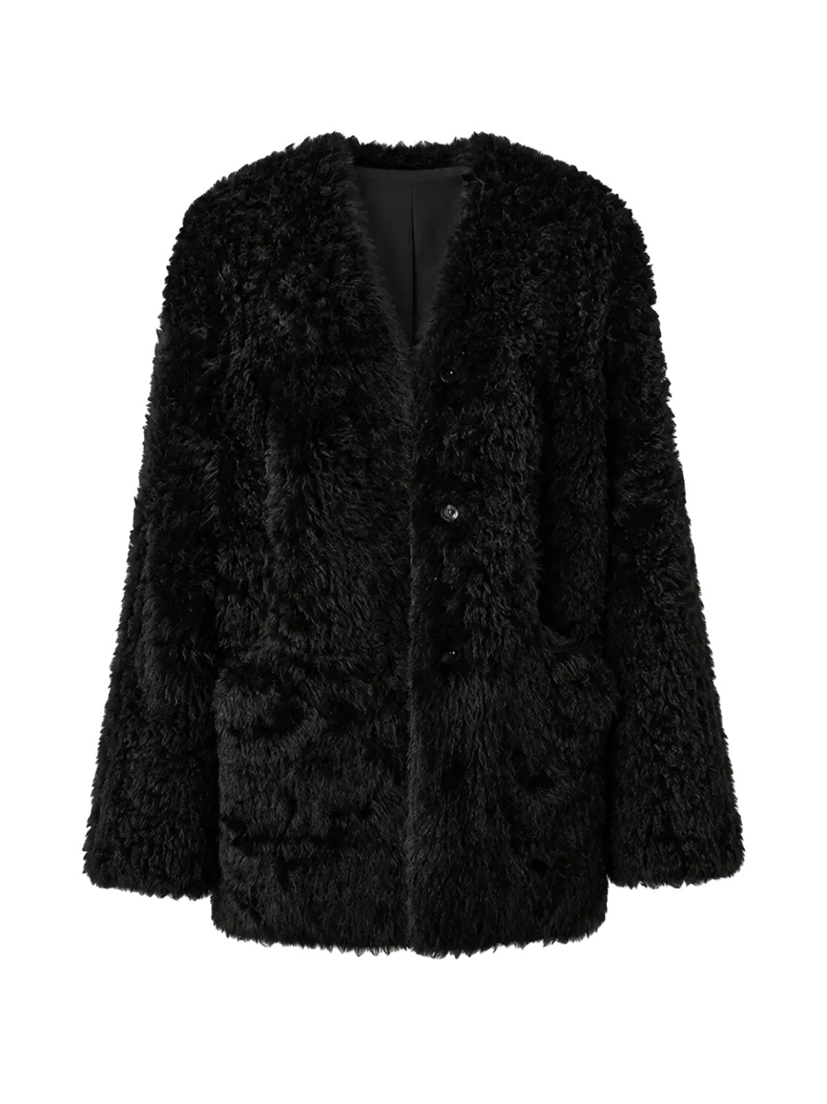 "Castle Dusk" V-neck Italian imported Tuscan curly wool sheepskin fur coat winter-5