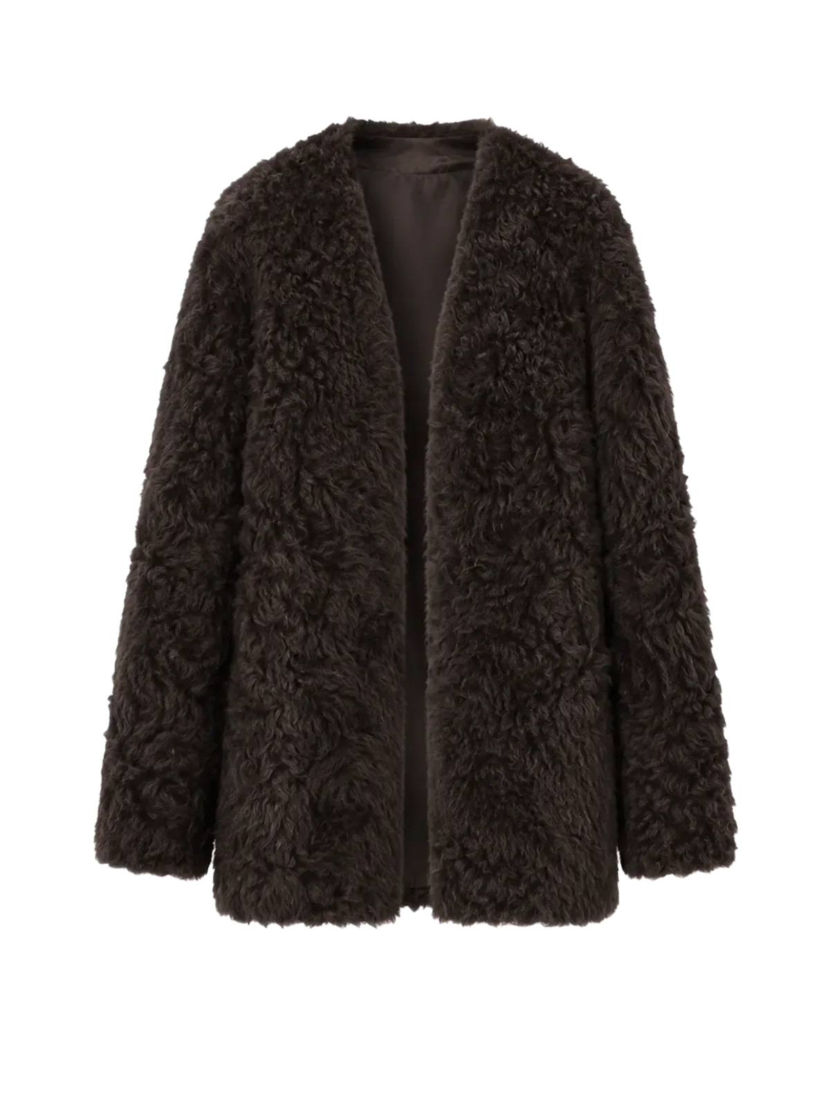 "Castle Dusk" V-neck Italian imported Tuscan curly wool sheepskin fur coat winter-6