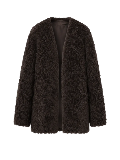 "Castle Dusk" V-neck Italian imported Tuscan curly wool sheepskin fur coat winter-6