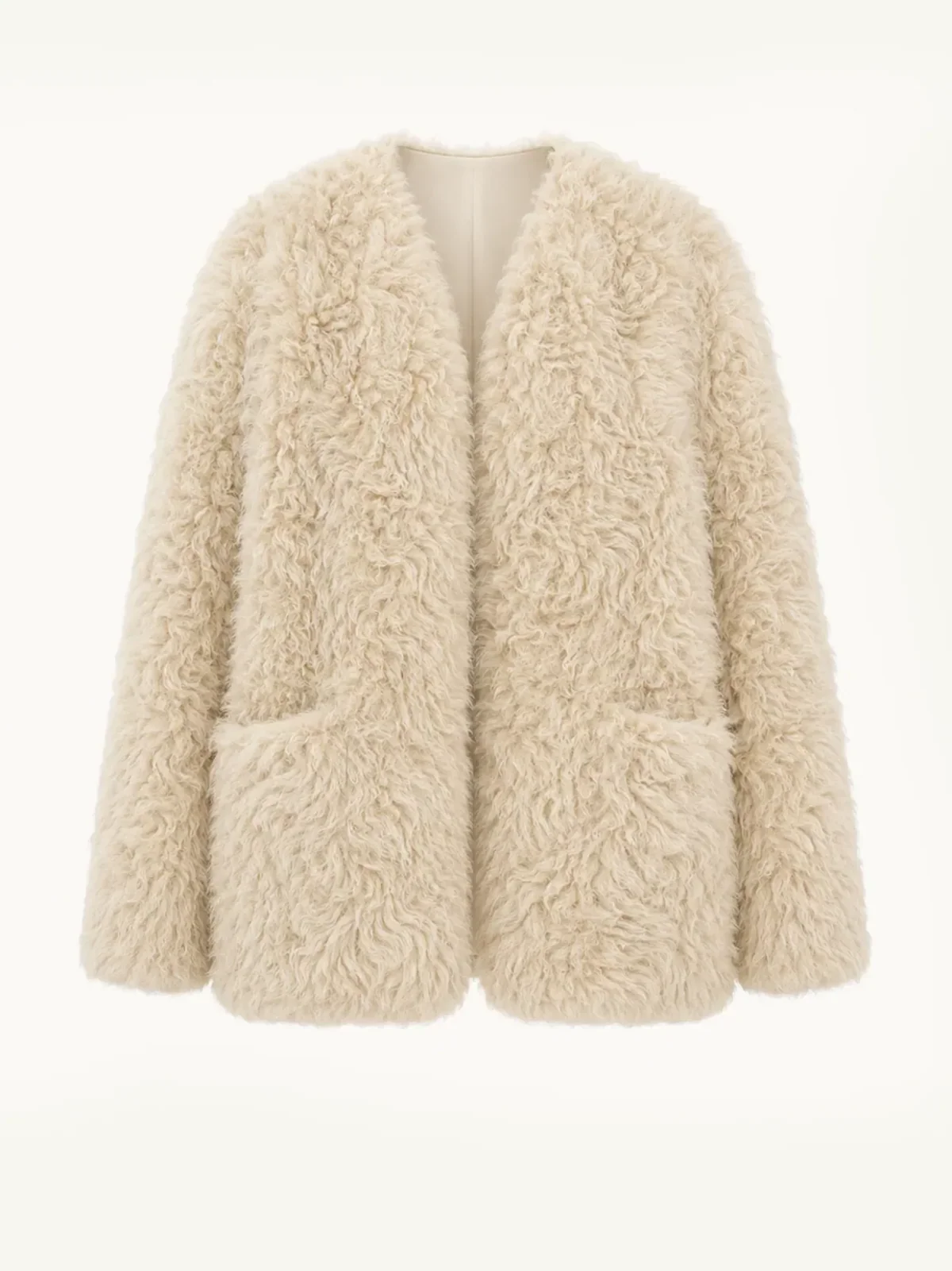 "Castle Dusk" V-neck Italian imported Tuscan curly wool sheepskin fur coat winter-4