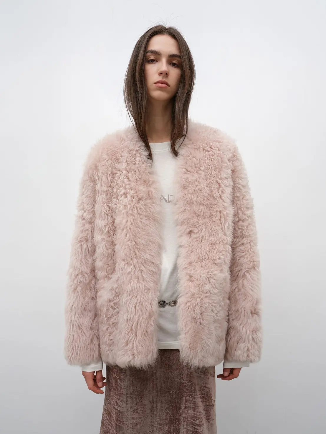 "Castle Dusk" V-neck Italian imported Tuscan curly wool sheepskin fur coat winter-1