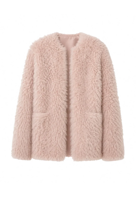 "Castle Dusk" V-neck Italian imported Tuscan curly wool sheepskin fur coat winter