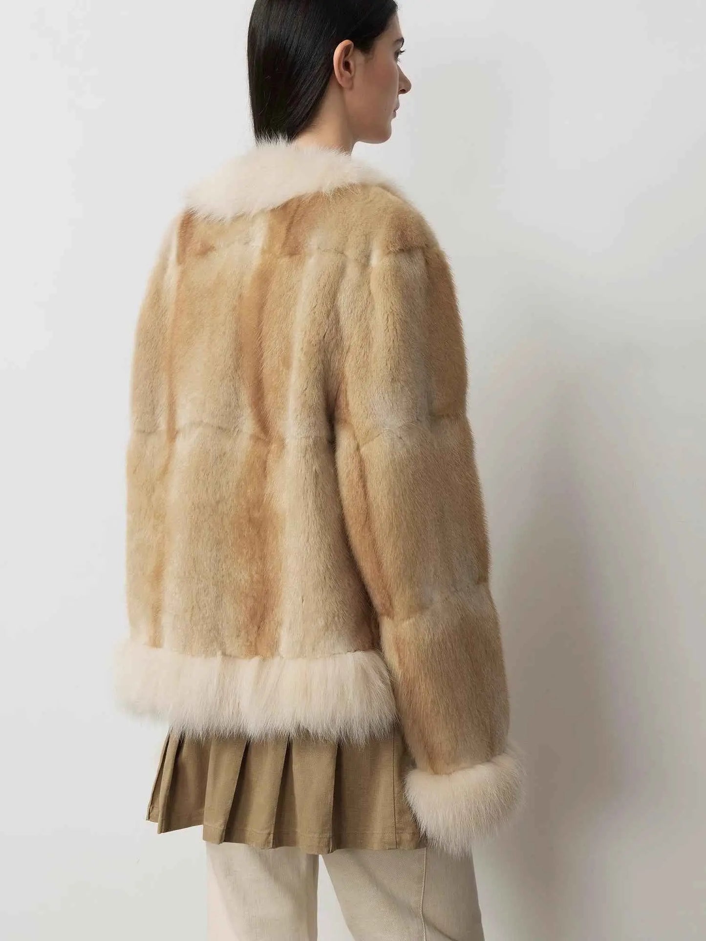 Fireladyfur Women's Blue Muskrat & Fox Fur Patchwork Coat "Casual Gene"-4