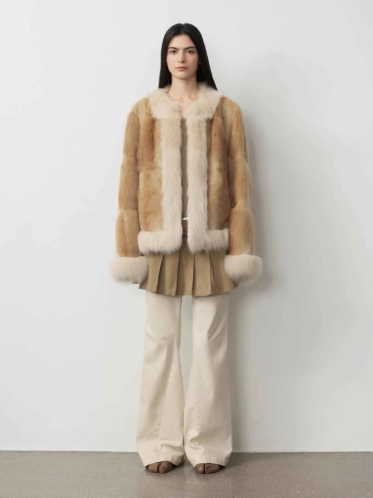 Fireladyfur Women's Blue Muskrat & Fox Fur Patchwork Coat "Casual Gene"-2