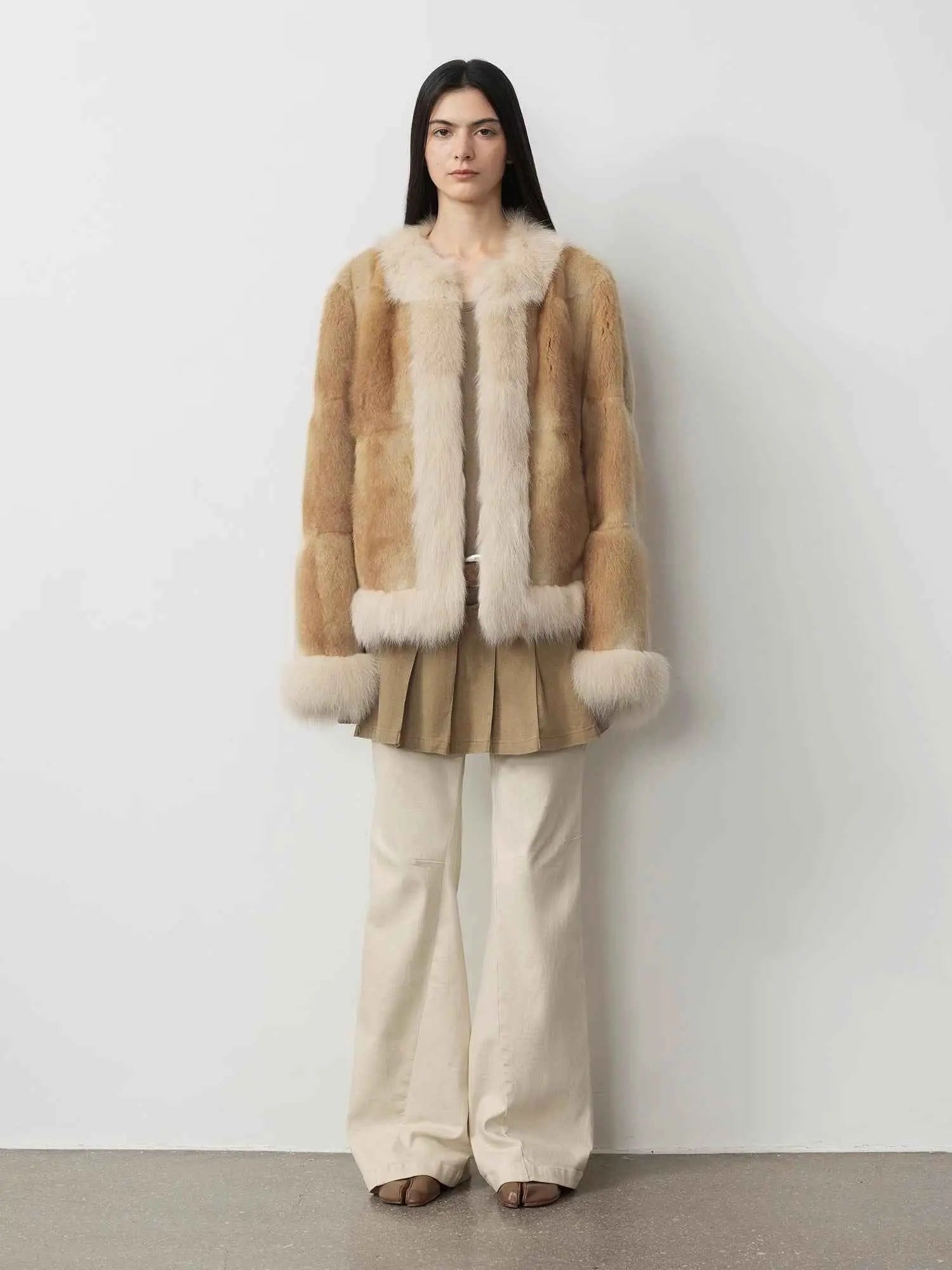 Fireladyfur Women's Blue Muskrat & Fox Fur Patchwork Coat "Casual Gene"-2