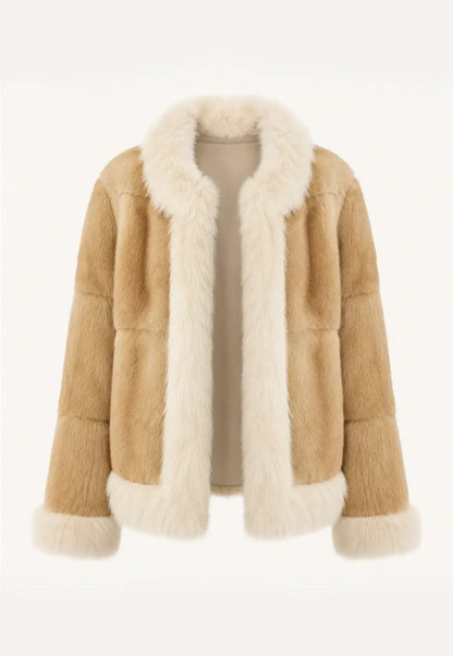 Fireladyfur Women's Blue Muskrat & Fox Fur Patchwork Coat "Casual Gene"-0