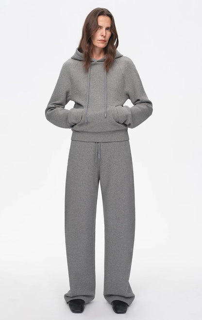 "Casual Life" Textured Cotton Loose Straight Hooded Short Sweatshirt