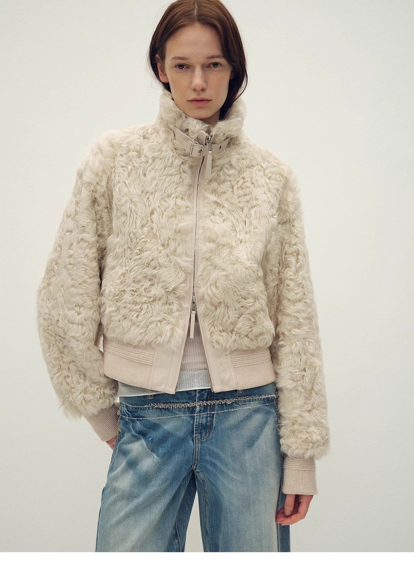 Casual stand-up collar jacket-style fluffy sheep curly hair fashionable short bomber coat"Curly Story"