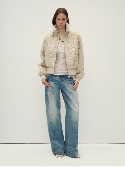Casual stand-up collar jacket-style fluffy sheep curly hair fashionable short bomber coat"Curly Story"