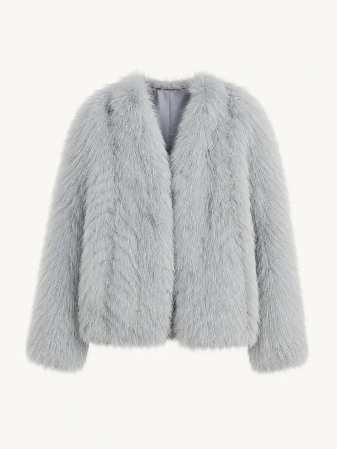 "Champagne on a Snowy Night" imported fox fur two-tone V-neck oblique stripe slim jacket