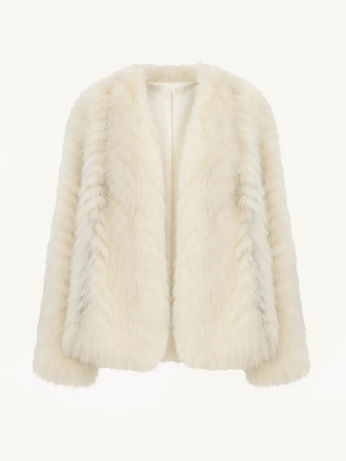 "Champagne on a Snowy Night" imported fox fur two-tone V-neck oblique stripe slim jacket