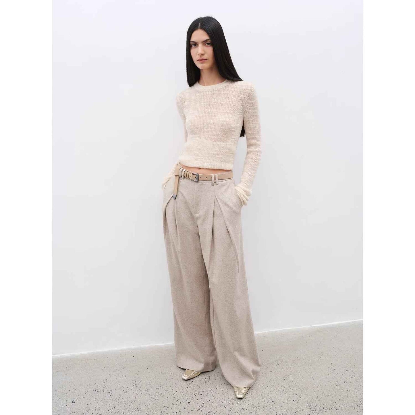 "City Stroll" casual and relaxed wool-blend double-pleated straight draped wide-leg casual trousers for autumn