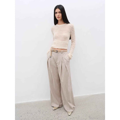 "City Stroll" casual and relaxed wool-blend double-pleated straight draped wide-leg casual trousers for autumn