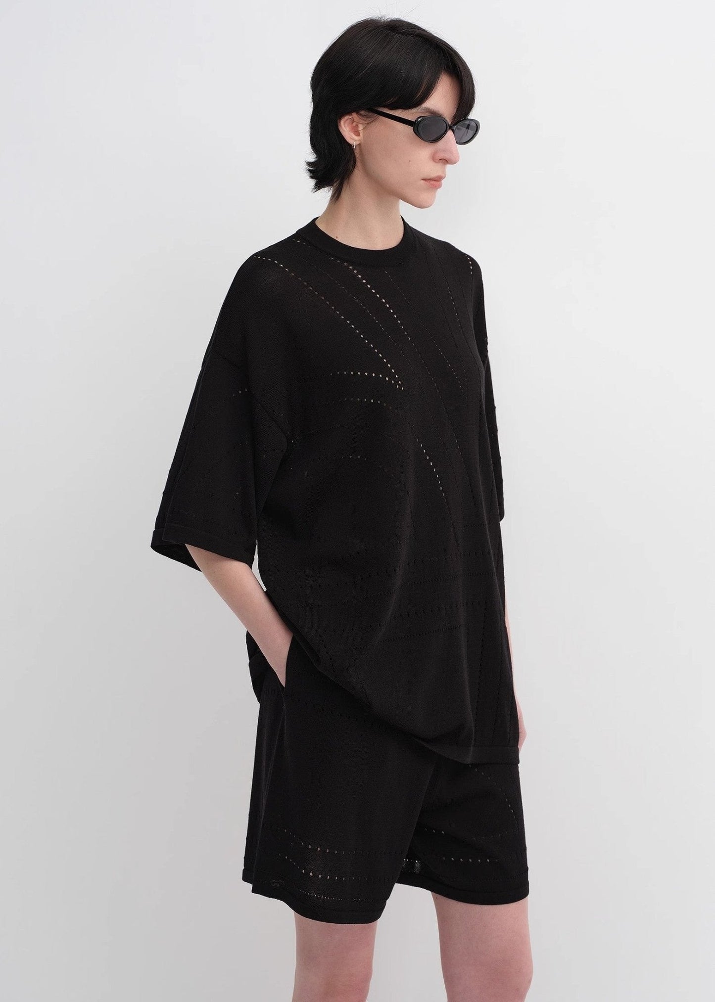 Customized Acetate Cotton Geometric Lines Knitted Suit-0