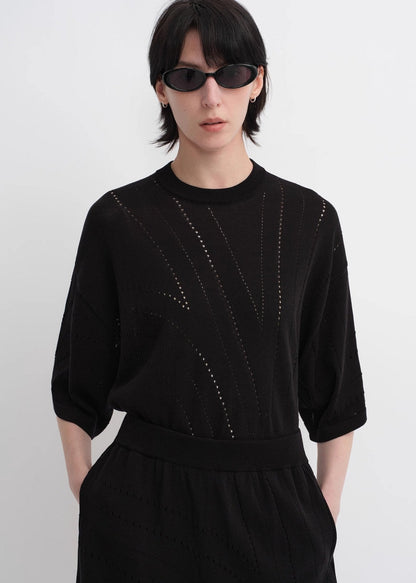 Customized Acetate Cotton Geometric Lines Knitted Suit-1