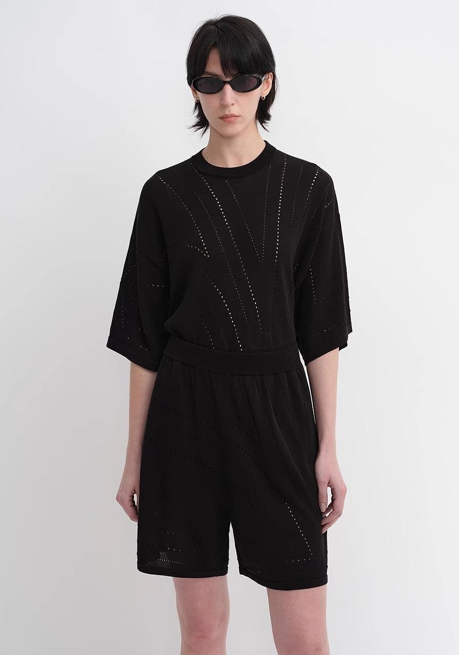 Customized Acetate Cotton Geometric Lines Knitted Suit-2
