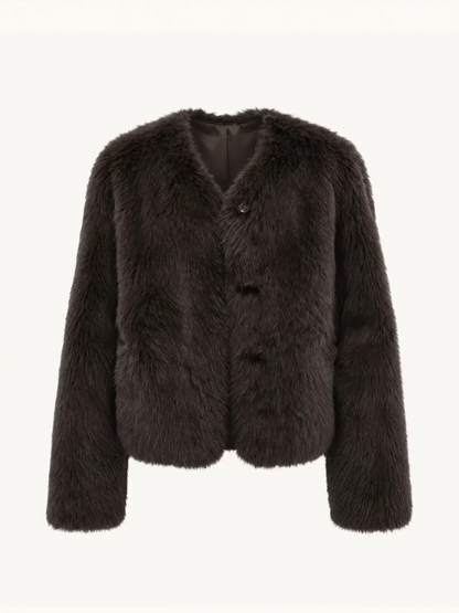 "Darcy Manor" imported Toscana straight wool sheepskin sweetheart collar short fur coat-5